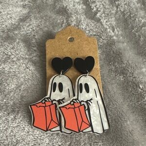 Ghost Earrings with Heart Studs